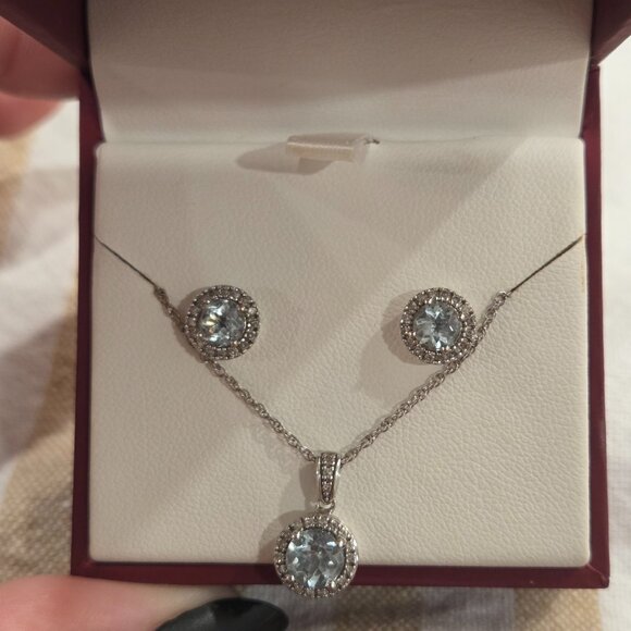 Helzberg Diamonds I am loved Aquamarine Necklace and Earrings set - Picture 6 of 7